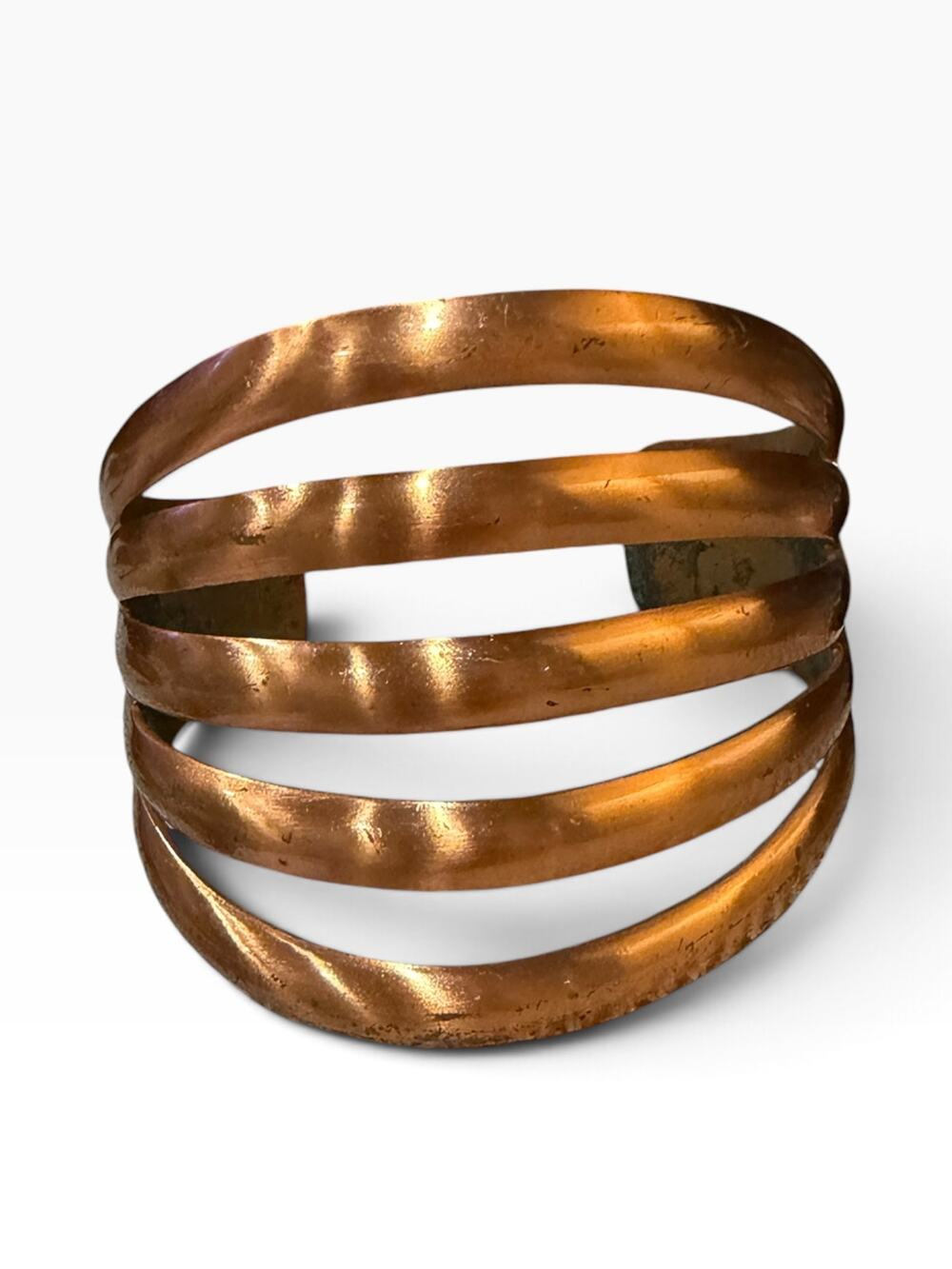 Vtg  Bell Trading Post Solid Copper 5-Band Modernist Cuff Bracelet Signed